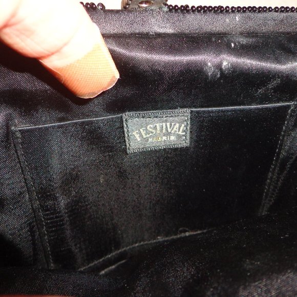 Festival Madrid Beaded Clutch Clasp Closure Black Silver Chain - Picture 8 of 13